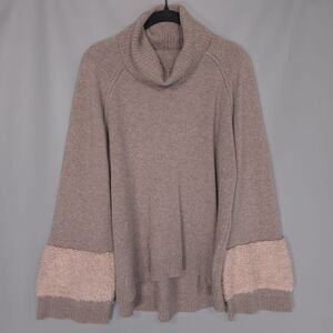 LEO & SAGE Women’s MEDIUM Sweater WOOL Blend Knit Brown Knit Bell Sleeve Turtle